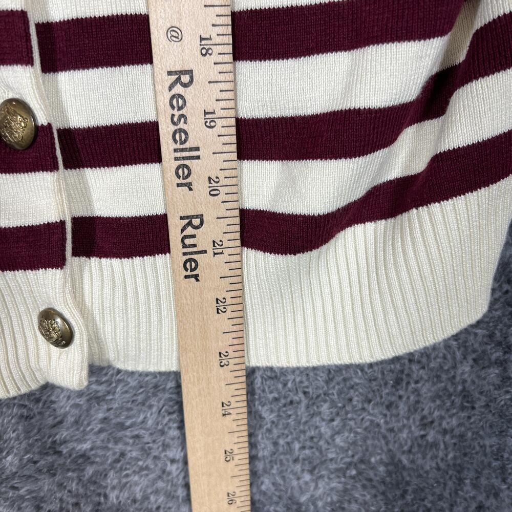 Evereve Cardigan Sweater Womens Large White Striped Button Front Crewneck Knit - Picture 6 of 8